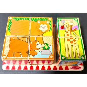 Melissa & Doug 2 In 1 Wooden Cube Puzzle - Animals preowned